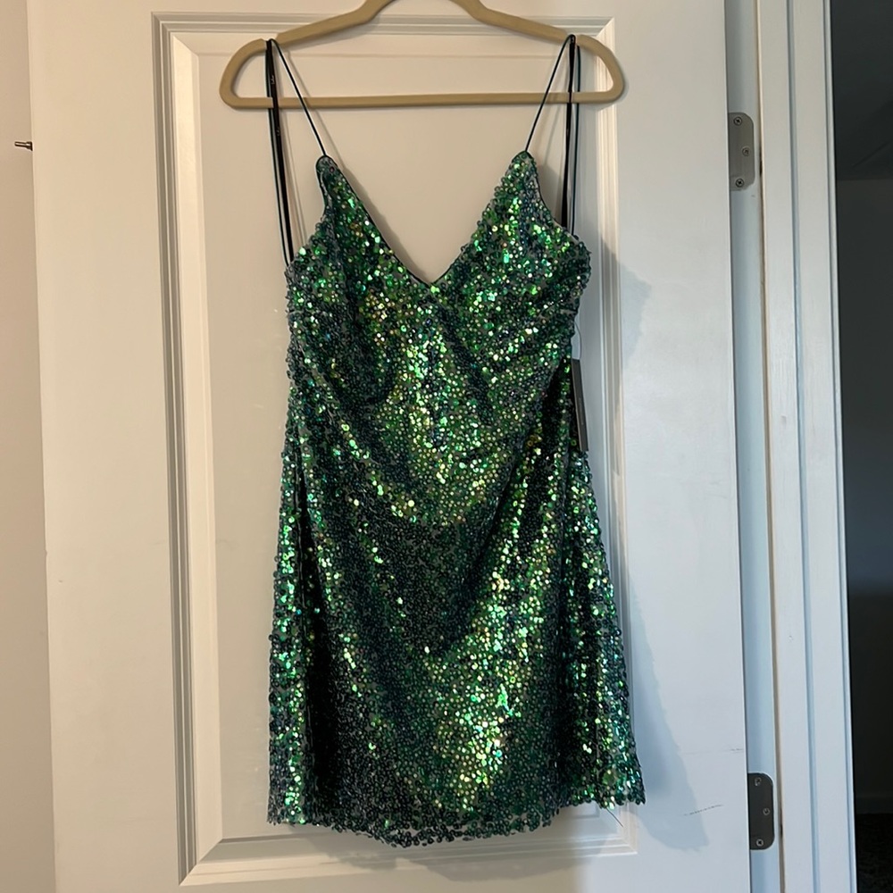 Lulus Force of Fashion green backless sequin mini dress.